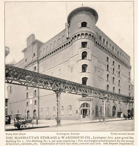 1903 Manhattan Storage Warehouse New York City Print - ORIGINAL HISTORIC NY