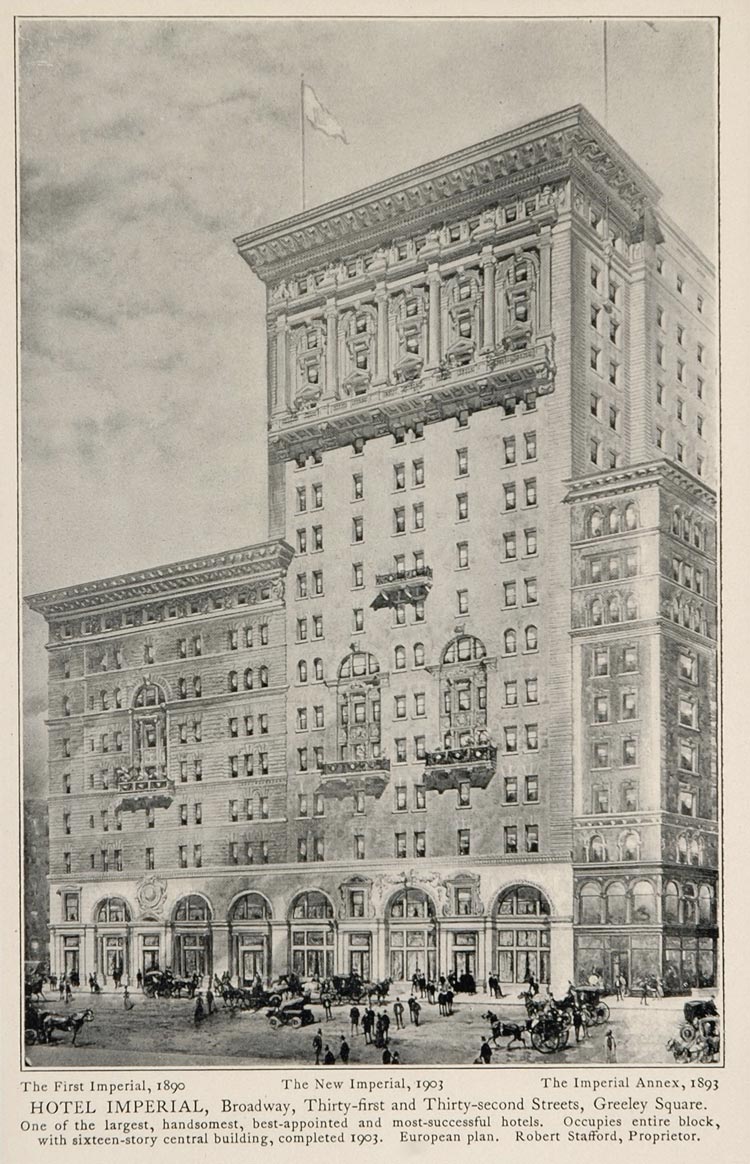 1903 Hotel Imperial Broadway New York City B/W Print - ORIGINAL HISTORIC NY