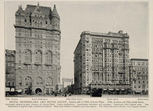 1903 Hotel Netherland Savoy Central Park NYC B/W Print ORIGINAL HISTORIC NY