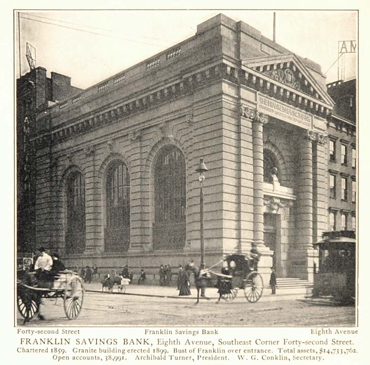 1903 Franklin Savings Bank 8th Ave. New York City Print ORIGINAL HISTORIC NY