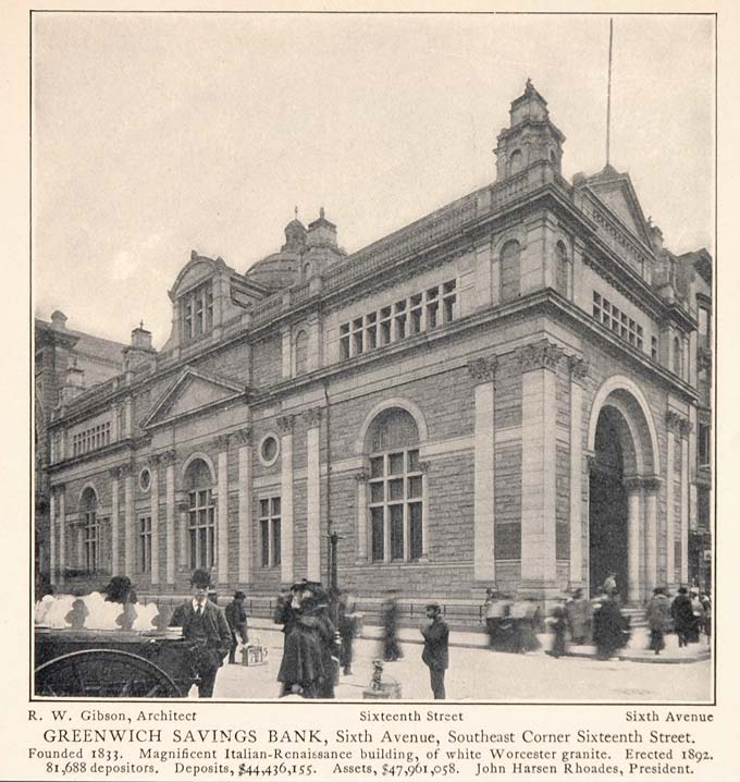 1903 Greenwich Savings Bank 6th Ave New York City Print ORIGINAL HISTORIC NY