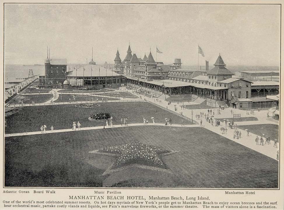 1903 Manhattan Beach Hotel Long Island Boardwalk Print ORIGINAL HISTORIC NY