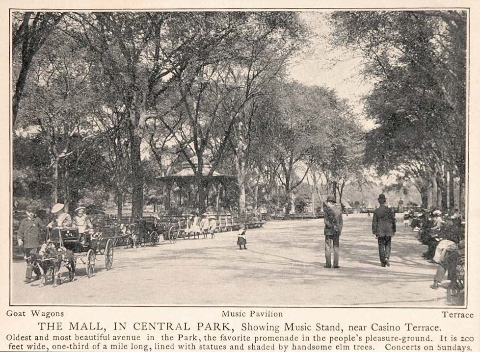 1903 Central Park Mall Promenade New York City Print - ORIGINAL HISTORIC NY