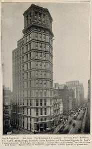1903 St. Paul Building Broadway Ann Street NYC Print - ORIGINAL HISTORIC NY