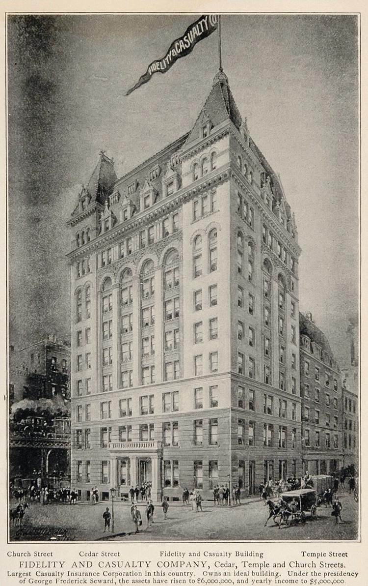 1903 Fidelity Casualty Insurance Co. Building NYC Print ORIGINAL HISTORIC NY