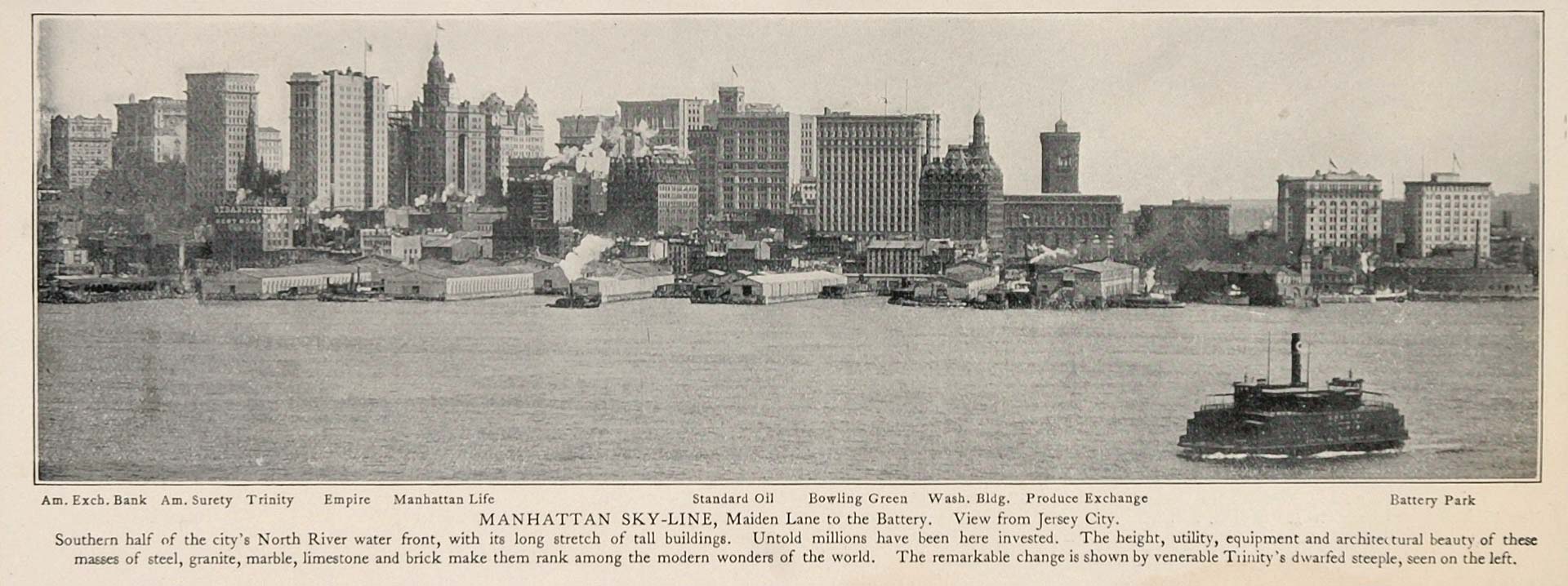 1903 Manhattan Skyline Hudson North River NYC Print - ORIGINAL HISTORIC IMAGE NY