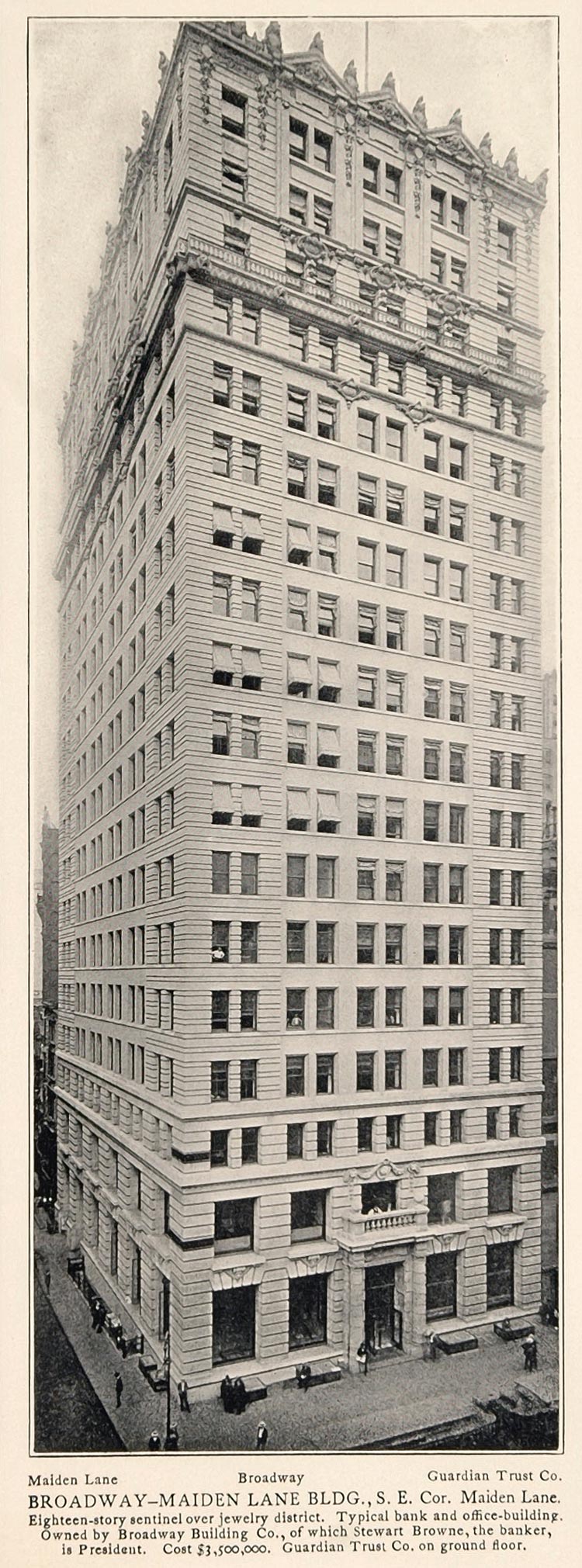 1903 Broadway Maiden Lane Building New York City Print ORIGINAL HISTORIC NY
