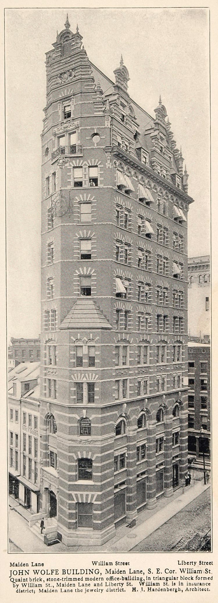 1903 John Wolfe Building Maiden Lane William NYC Print ORIGINAL HISTORIC NY