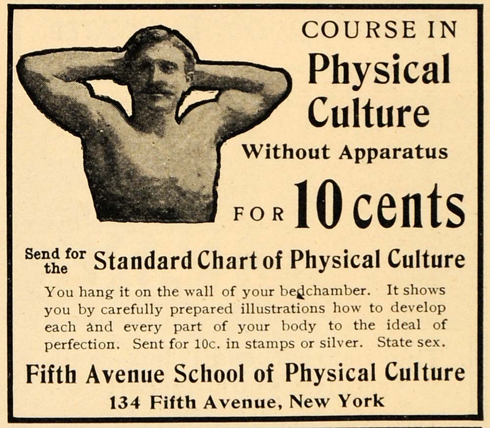 1902 Ad 5th Ave School Physical Culture Bodybuilder Man Fitness 134 Fifth OD1