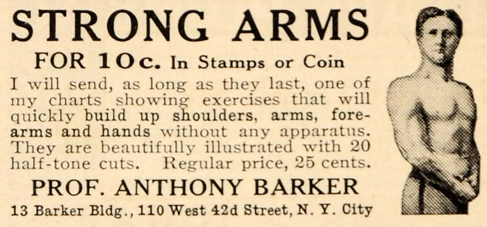 1908 Ad Prof. Anthony Barker School Physical Culture Arm Hand Shoulder OD1