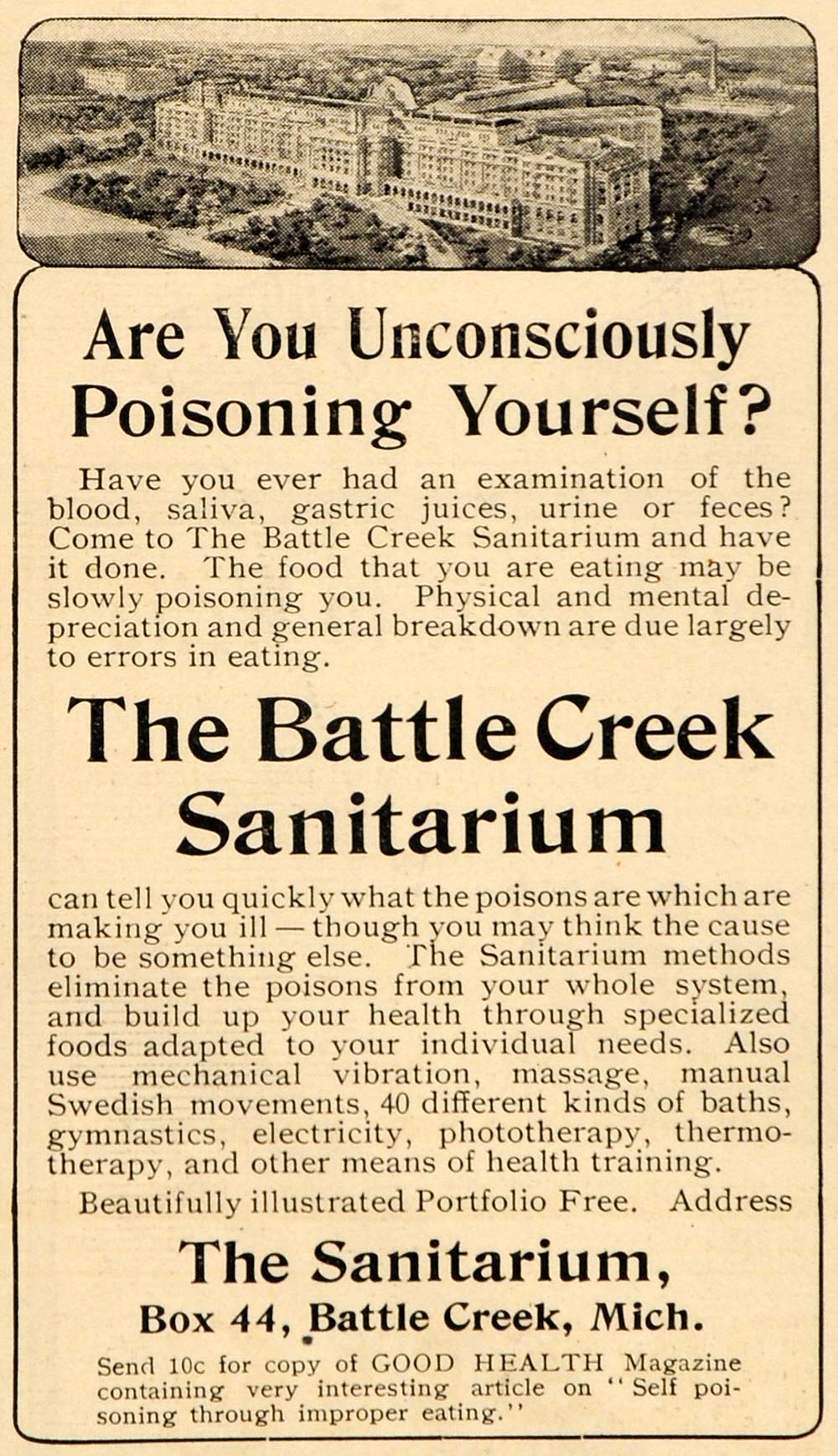 Battle Creek Sanitarium Michigan Antique Postcard 1927 - Sold AS IS