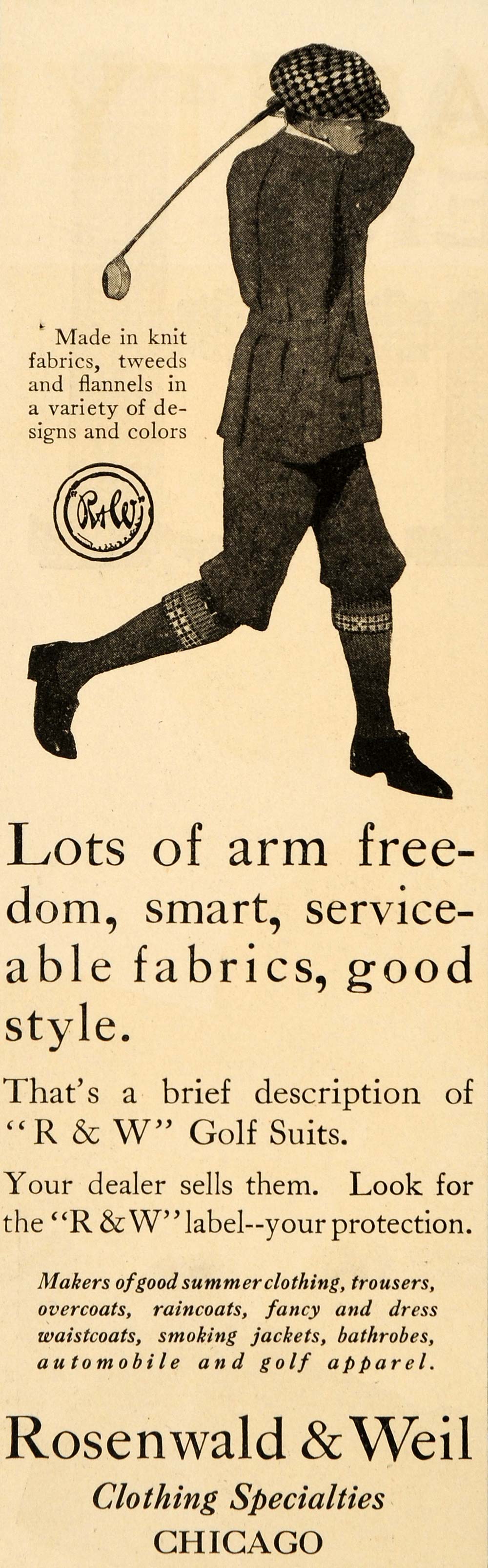 1917 Vintage Ad Rosenwald Weil Golf Clothing Apparel Plus Fours Golfer OD1