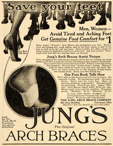 1921 Vintage Ad Jung Foot Arch Braces Feet 481 Jung Bldg Cincinnati Ohio OD1