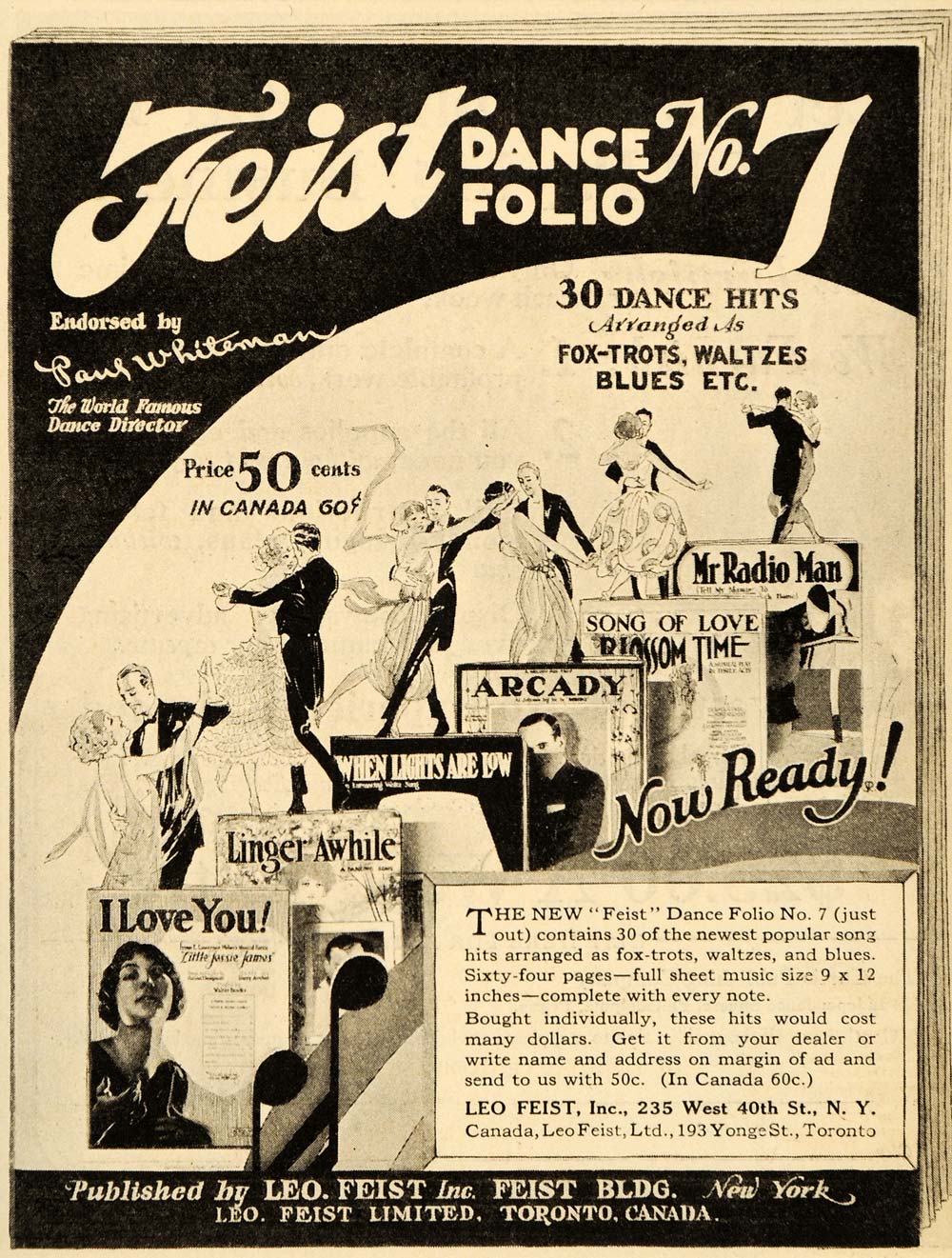 1924 Ad Leo Feist Sheet Music Dance Folio Foxtrot Waltz Dance Folio P OD1