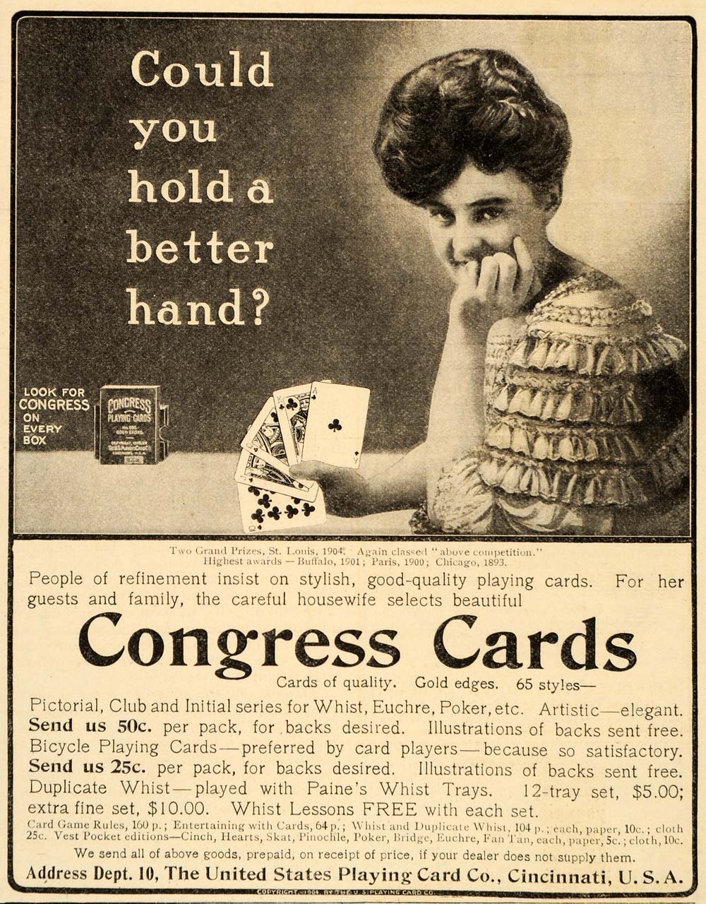 1904 Ad Congress Playing Card Company Antique Games
