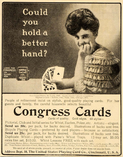 1904 Ad Congress Playing Card Company Antique Games