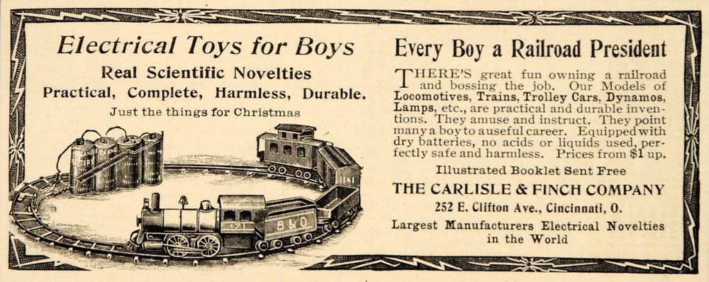 1907 Ad Electrical Toys Novelties Carlisle Finch Dynamo - ORIGINAL OD1