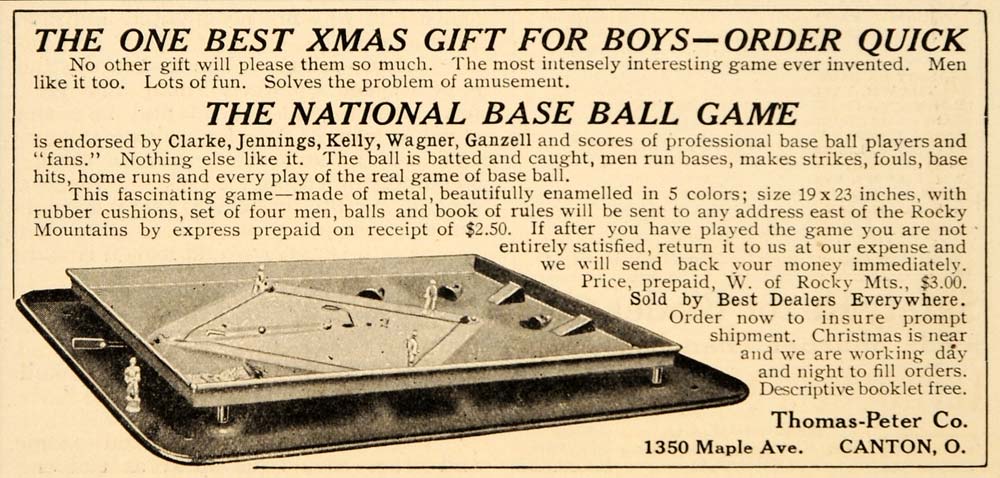 1909 Ad National Baseball Game Thomas Peter Canton Boys - ORIGINAL OD1