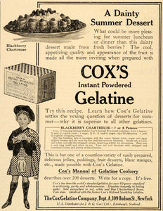 1909 Ad Cox Instant Powdered Gelatine Chartreuse Recipe - ORIGINAL OD1