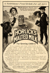 1904 Ad Horlicks Food Company Malted Milk Cow Racine - ORIGINAL ADVERTISING OD1