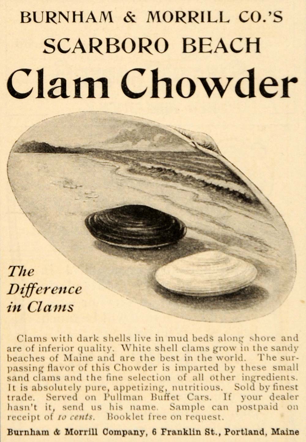 1905 Ad Burnham Morrill Scarboro Beach Clam Chowder - ORIGINAL ADVERTISING OD1