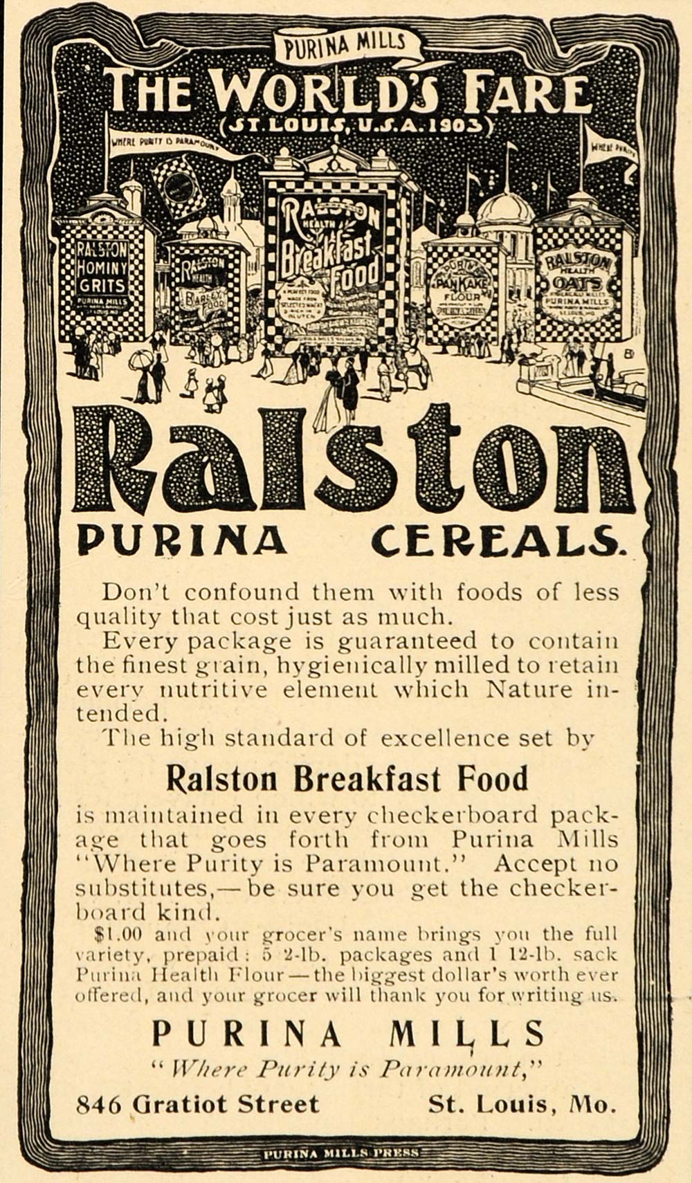1901 Ad Ralston Purina Mills Breakfast Cereal Food Fare - ORIGINAL OD1