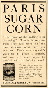 1908 Ad Paris Sugar Corn Burnham Morrill Portland Maine - ORIGINAL OD1