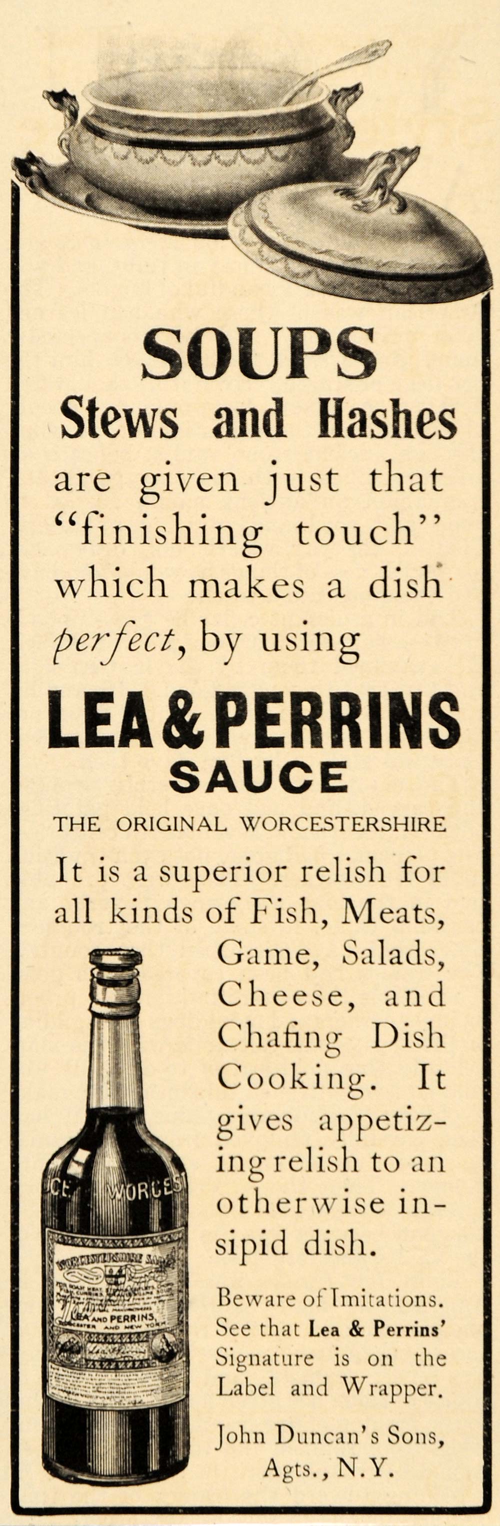 1908 Ad Stew Soups Lea Perrins Sauce Worcestershire - ORIGINAL ADVERTISING OD1