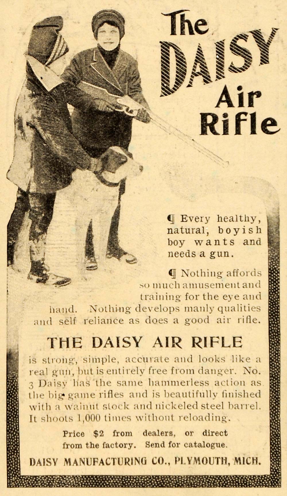 1904 Ad Daisy Air Rifle Plymouth Michigan Hammerless - ORIGINAL ADVERTISING OD1