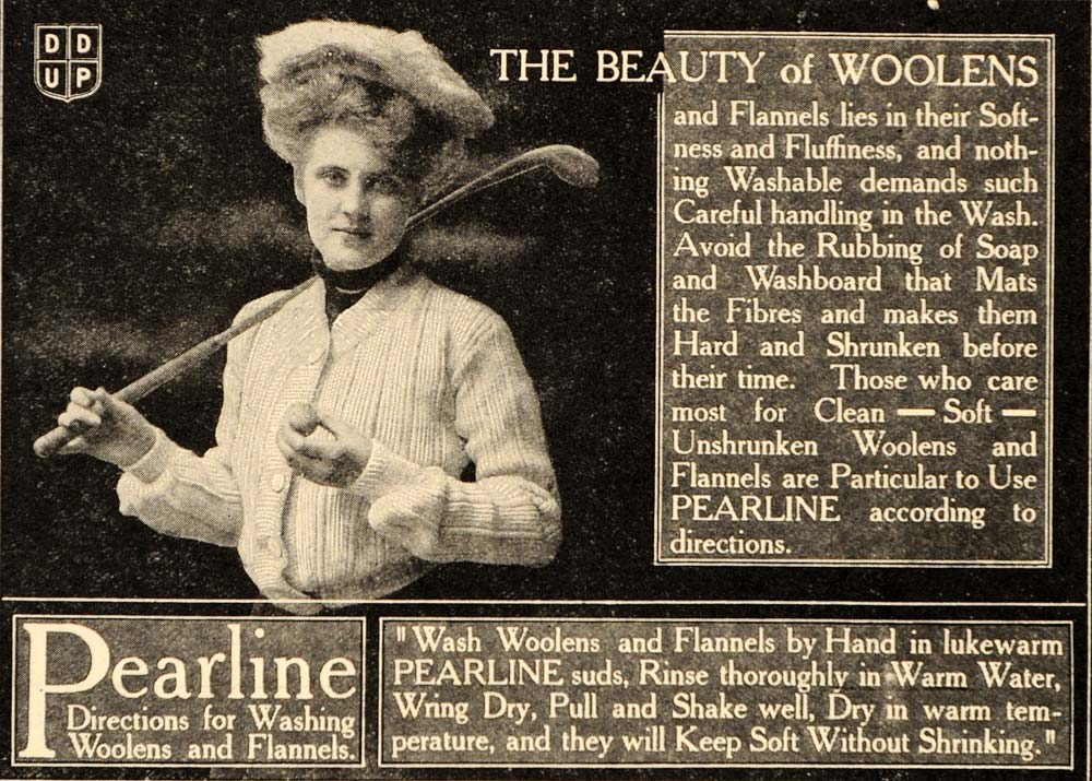 1907 Antique Ad Pearline Flannels Woolens Fabric Golfer - ORIGINAL OD1