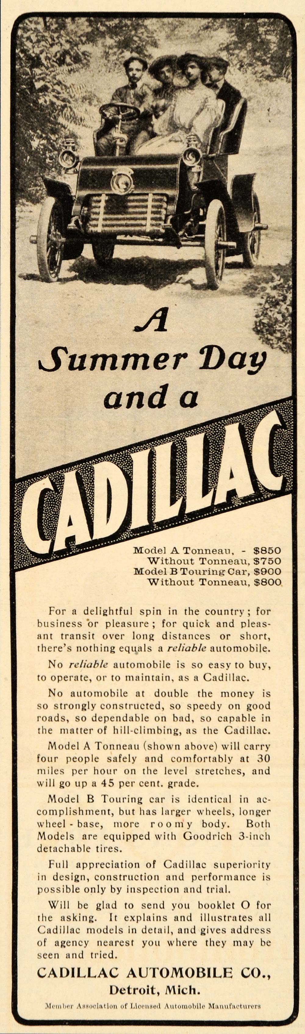 1904 Ad Cadillac Touring Tonneau Goodrich Automobile - ORIGINAL ADVERTISING OD1
