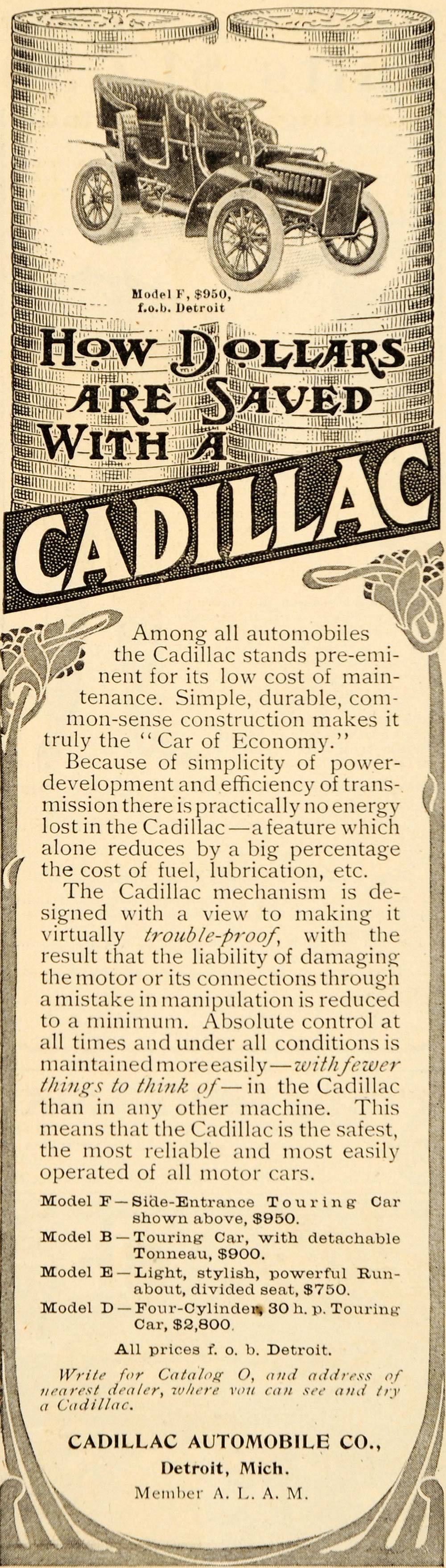 1905 Ad 4 Cylinder Touring Cadillac Car Automobile - ORIGINAL ADVERTISING OD1