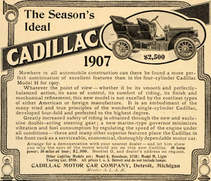 1906 Ad Cadillac Motor Car Company Model H 1907 Antique - ORIGINAL OD1