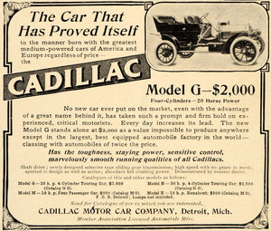 1907 Ad 20 Horse Power Model G Cadillac Automobile Car - ORIGINAL OD1