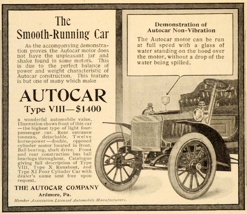 1905 Ad Autocar Company Type VIII Ardmore Non Vibration - ORIGINAL OD1