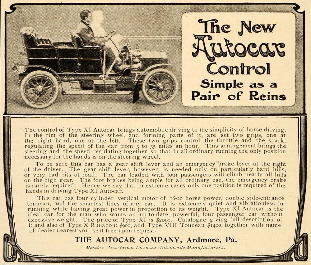 1905 Ad Type XI X VIII Autocar Tonneau Automobile Car - ORIGINAL ADVERTISING OD1