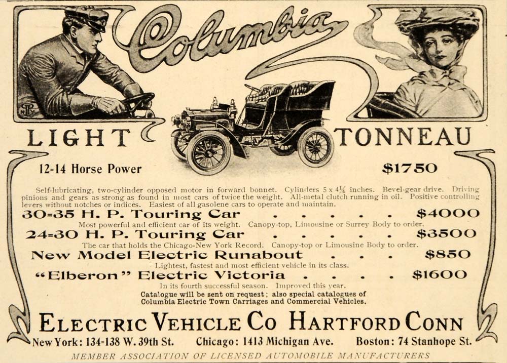 1904 Ad Columbia Light Tonneau Elberon Electric Car - ORIGINAL ADVERTISING OD1