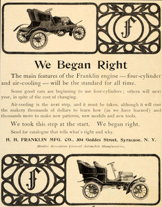 1904 Ad H H Franklin Manufacturing Four Cylinder Cars - ORIGINAL ADVERTISING OD1