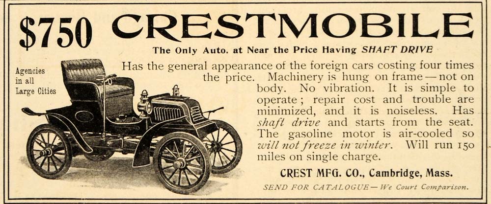 1903 Ad Crestmobile Shaft Drive Crest Manufacturing - ORIGINAL ADVERTISING OD1