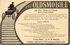 1902 Ad Oldsmobile Olds Motor Works Automobile Car - ORIGINAL ADVERTISING OD1