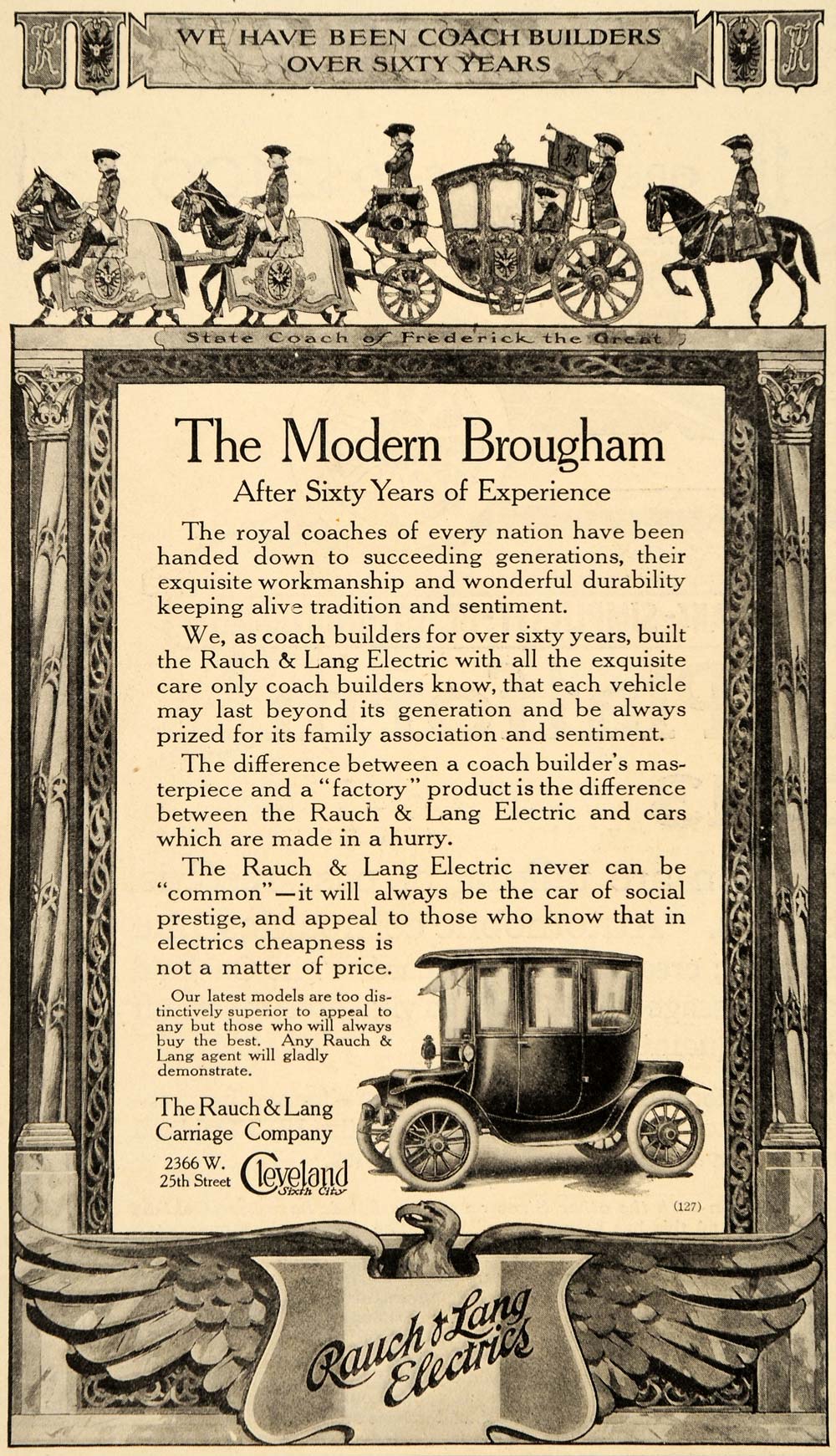 1912 Ad Brougham Rauch Lang Electric Carriage Company - ORIGINAL ADVERTISING OD1