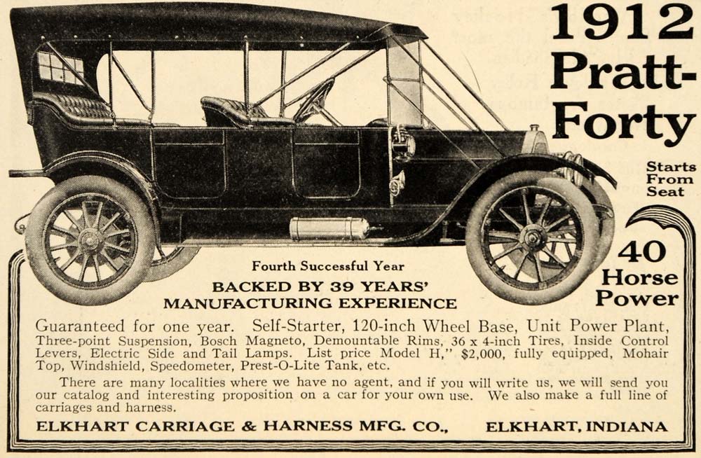 1912 Ad 1912 Pratt-Forty Elkhart Carriage Harness Bosch - ORIGINAL OD1