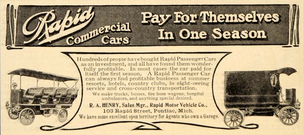 1908 Ad Rapid Commercial Passenger Sight Seeing Cars - ORIGINAL ADVERTISING OD1