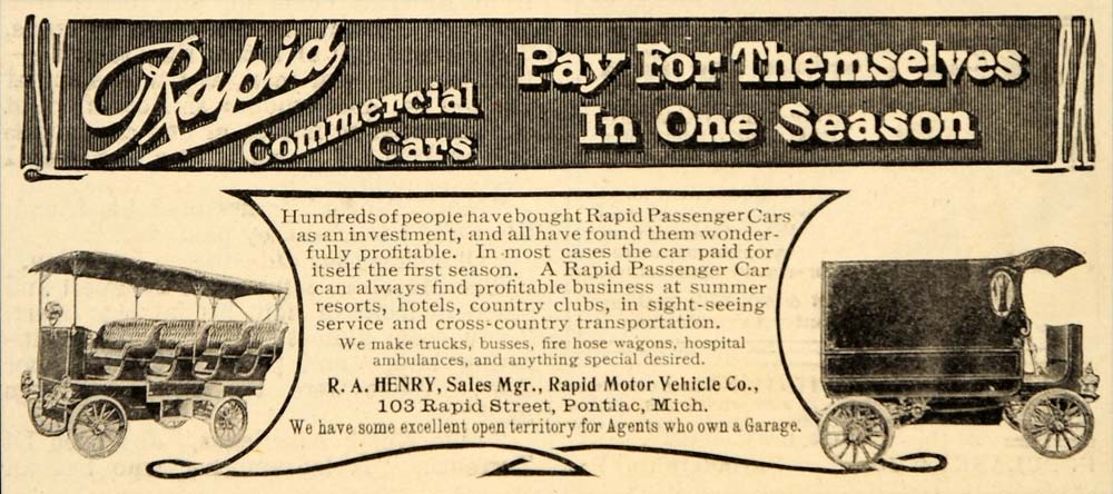 1908 Ad Rapid Commercial Passenger Sight Seeing Cars - ORIGINAL ADVERT ...