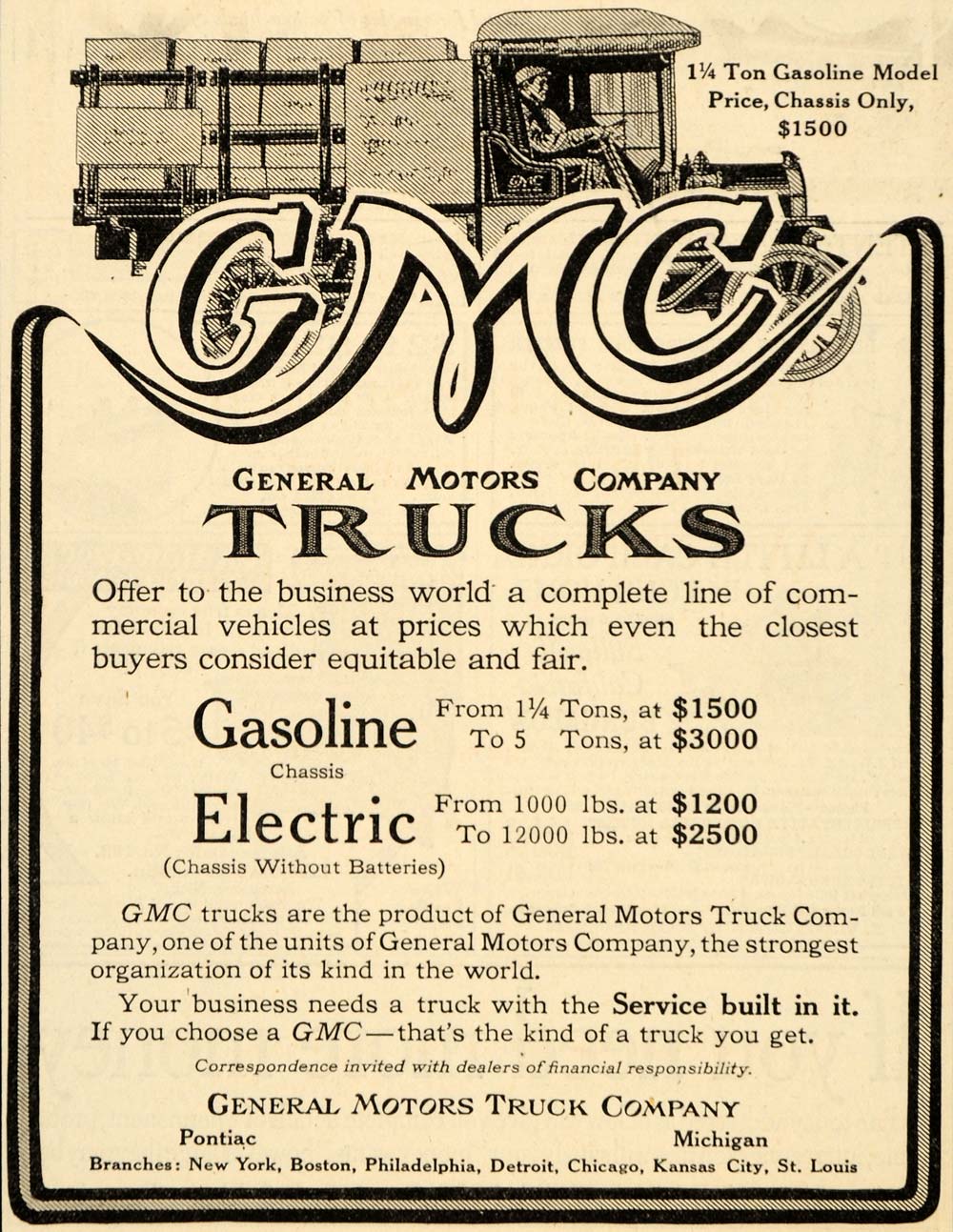 1914 Ad General Motors Company Trucks Gasoline Electric - ORIGINAL OD1