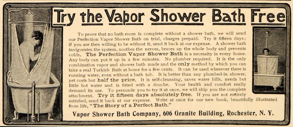 1902 Ad Vapor Shower Bath Company Tub Curtain Antique - ORIGINAL ADVERTISING OD1