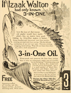 1917 Ad 3 In One Oil Company Fishing Line Izaak Walton - ORIGINAL OD1