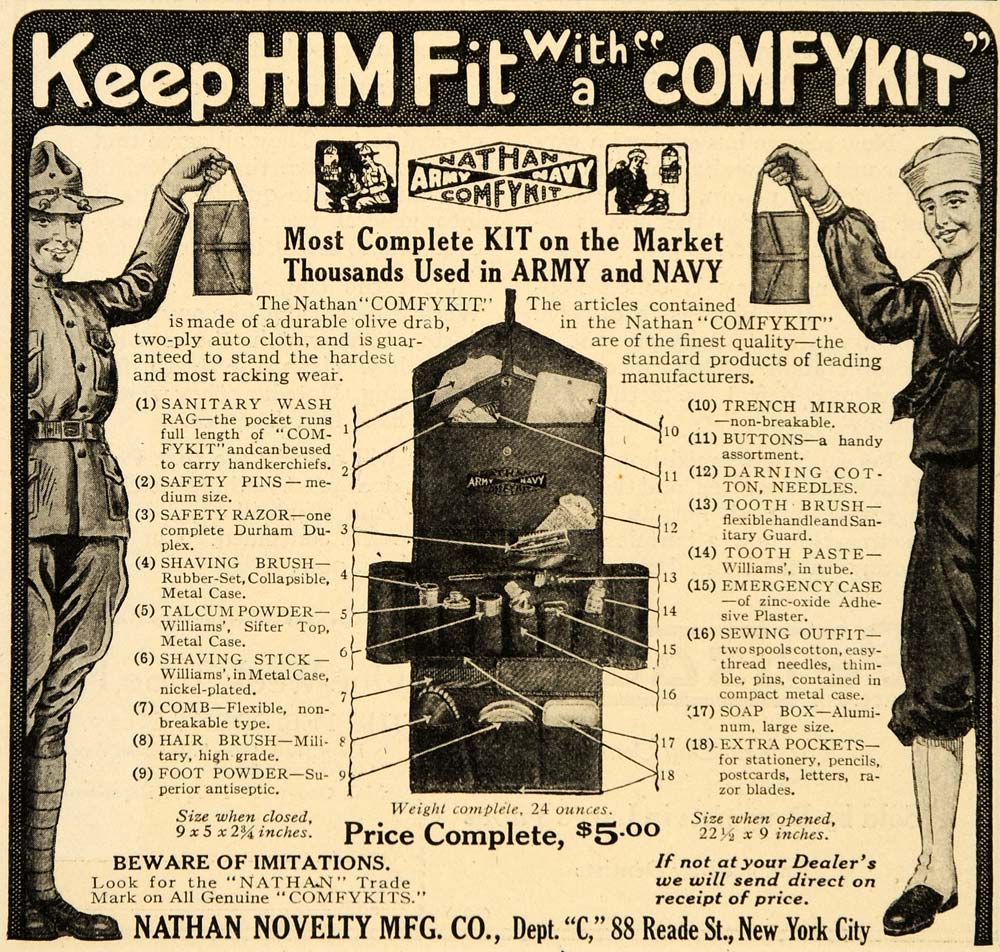 1918 Ad Comfykit Hygiene Kit Army Navy Nathan Novelty - ORIGINAL ADVERTISING OD1