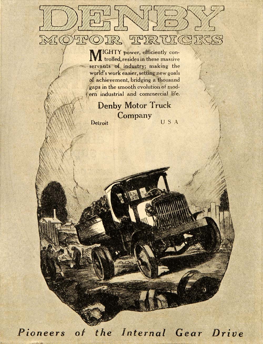 1919 Ad Denby Motor Truck Company Internal Gear Drive - ORIGINAL ADVERTISING OD1