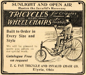 1902 Ad Tricycles Wheel Chairs Cripples Invalids Fay - ORIGINAL ADVERTISING OD1